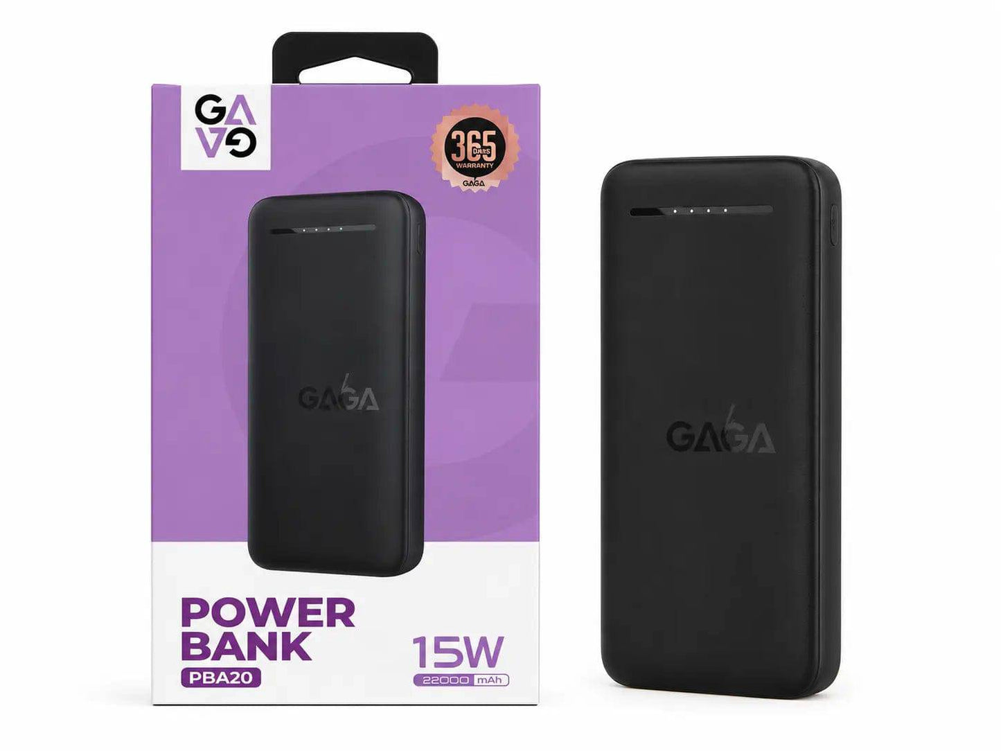 SariQart GAVG 15W fast charging power bank with USB port and digital display showing battery level.