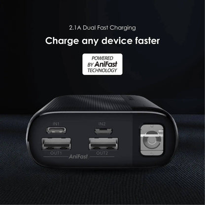 Oraimo Traveler 4 power bank by SariQart, showing a sleek portable charger with multiple USB ports and a digital display screen.