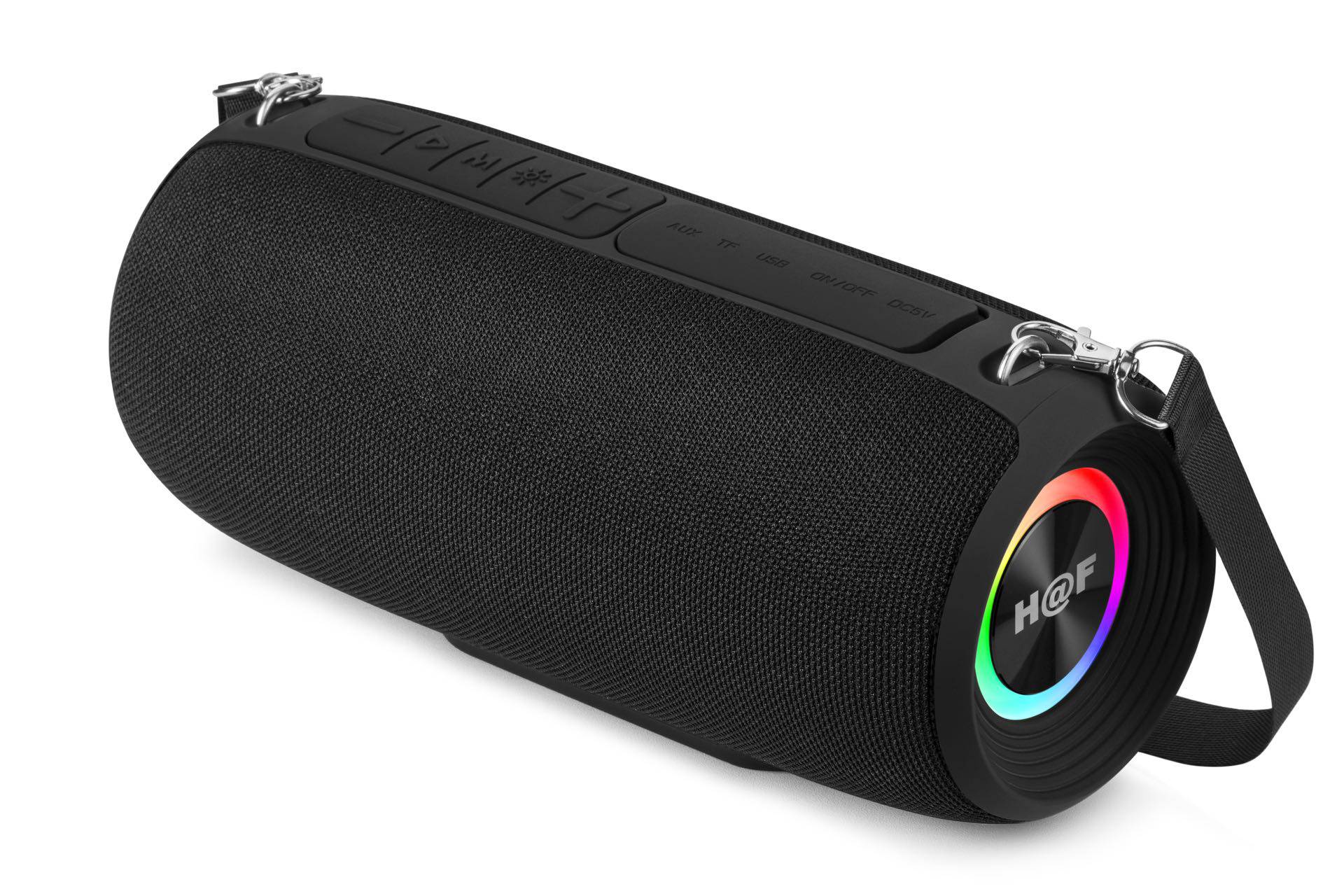 Wireless portable Bluetooth bass speaker by SariQart with black rugged design and built-in controls.