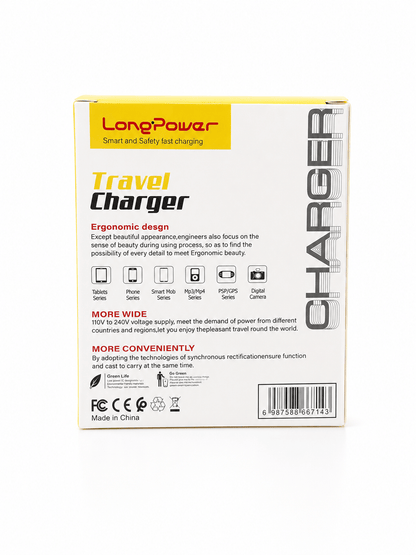 SariQart LongPower Universal Travel Charger with multiple USB ports and foldable plug for international travel convenience