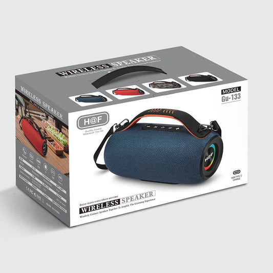 SariQart H@F GU-133 wireless portable Bluetooth speaker with compact design and built-in speaker grille.